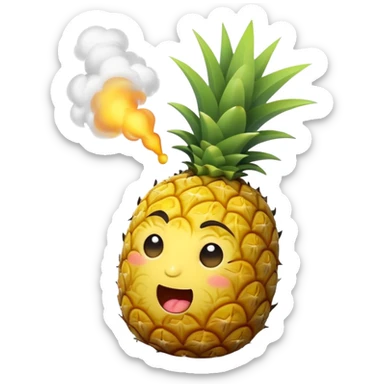 pineapple with a relaxed face, blowing smoke sticker