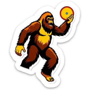 Sasquatch throwing a disc sticker