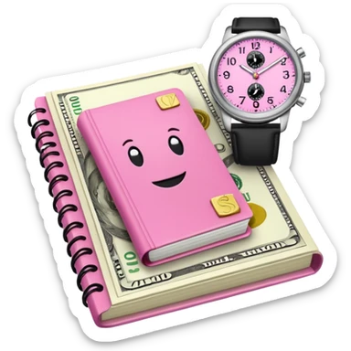 Libreta, reloj y un dolar rosa sticker