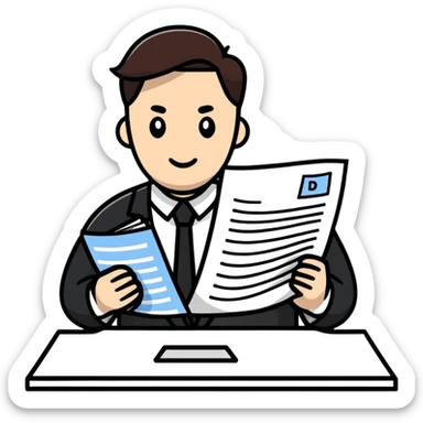 Manager employer reviewing documents with employees sticker