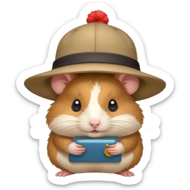 A hamster with a hat sticker