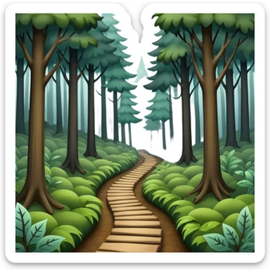 a forest with a path directing into foggy dark place sticker