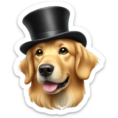 Golden retriever with a top hat sticker
