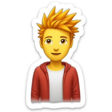 The person is wearing yellow, has spiky red hair, and has white skin sticker