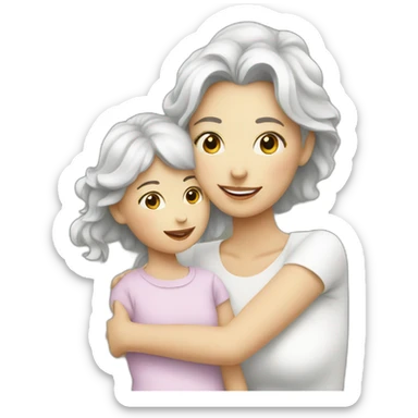 White colour mom and daughter happy  sticker