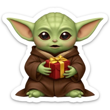 Baby Yoda con su tunica clasica chocolate sosteniendo una pieza de rompecabeza color rojo que diga Valores sticker