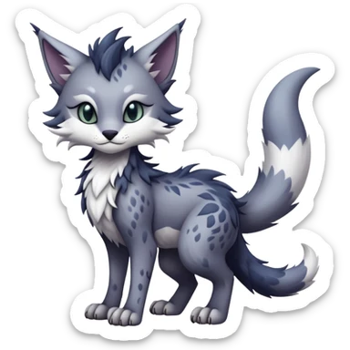 Kawaii dark edgy gloomy dusky dull-colored fantasy ethereal feline-vernid-sergal-fursona animal creature with a tufted tail full body with intricate markings  sticker