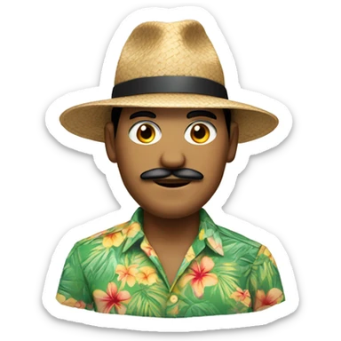 wearing a hat man, with mustache, A Hawaiian shirt sticker