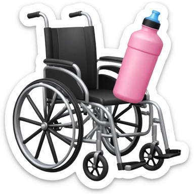 Pink water bottle sitting on a wheelchair with cars   sticker