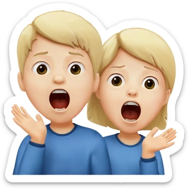 two children scream loudly looking up at full height sticker