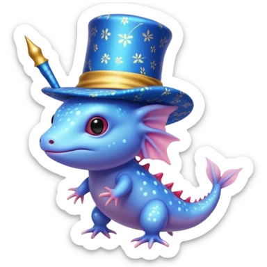 blue axolotl with magician hat sticker