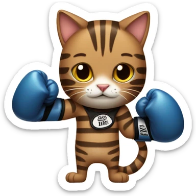 Striped brown cat with boxing gloves sticker
