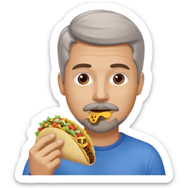 White man, blue eyes, brown gray hair, gray goatee, eating a taco sticker