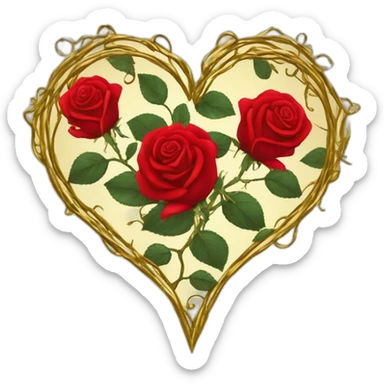 Red roses on gold vine heart shaped border goth style sticker