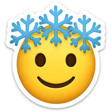 yellow face with blue snowflake crown, digital illustration, emoji style, no background sticker