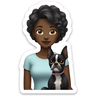 black boston terrier with wavy haired girl sticker