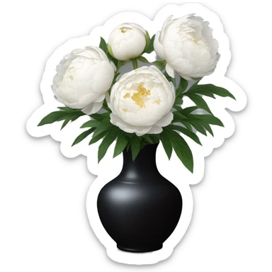 white peonies in a black vase sticker