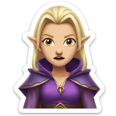 enraged angry, Noble female Elf with Elf ears and blonde hair and purple robes sticker