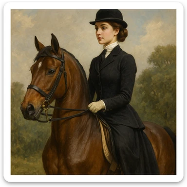 equestrian girl on horseback, elegant and detailed sticker