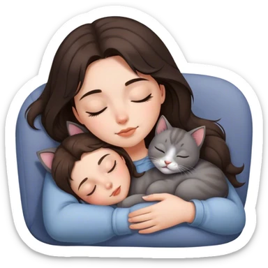 Grey kitty sleeping on brunette long hair girl's lap sticker