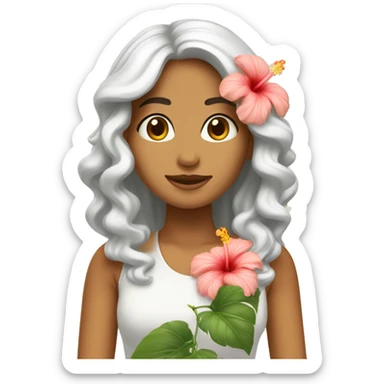Chica blanca con pelo ondulado con una flor d hibiscus  sticker