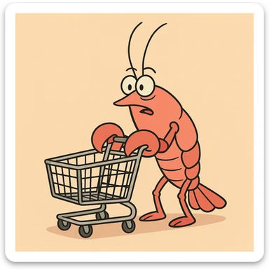 lobster pushing a shopping cart sticker