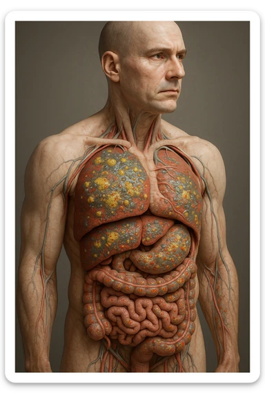 fegato e intestino intossicato da metalli pesanti su un corpo umano in 3D sticker