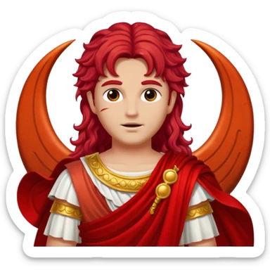 Mars from Roman Deities with long red wavy hair, red sequin toga sticker