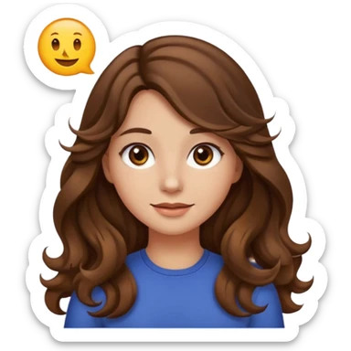 chica con el pelo castaño, largo, ondas suaves, ojos marrón oscuro, estilo emoji de iPhone sticker