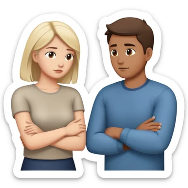 couple resolving conflict, one person with avoidant attachment style turning away with arms crossed, the other with secure attachment style offering a hand to talk sticker