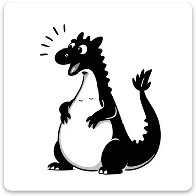A hand-drawn fat komodo dragon with a huge round belly, hiccupping with motion lines around it sticker