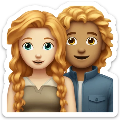 A red-haired blue-eyed girl with a blond guy sticker