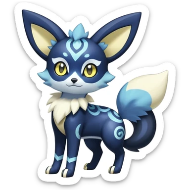 Shiny Exotic Colorful Excessive Mysterious Gothic Meowstic-Umbreon-Poochyena-Pokémon-Fakémon-hybrid-creature (full body) with pattern-markings with golden eyes sticker