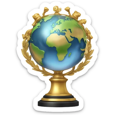 The world in the cup of a huge trophy sticker