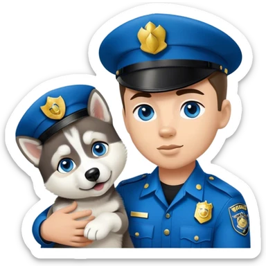 Siberian husky with baby blue eyes with a young black male cop sticker
