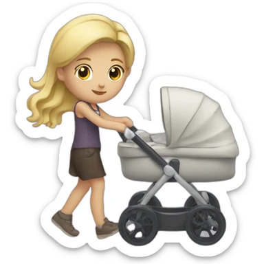 Blonde girl pushing stroller sticker