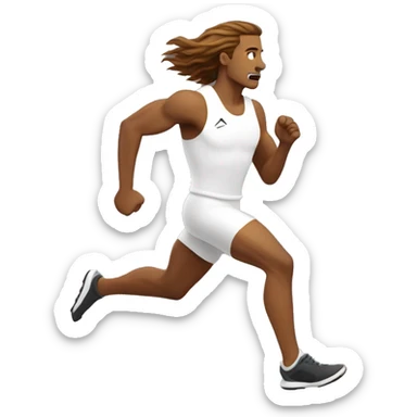 white male athlete running with a flowing, brown mullet sticker