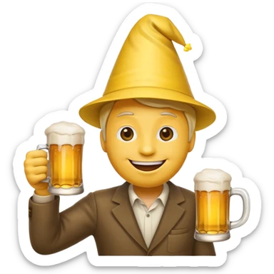 happy emoji wearing a party hat, raising a beer mug, showing approval for beergarden plans sticker