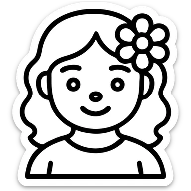 Add a flower in her hair, keep the flat outlined icon style, no background. sticker