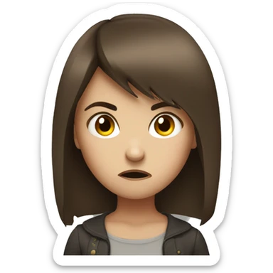 extremely angry girl with brown hair and a fringe sticker