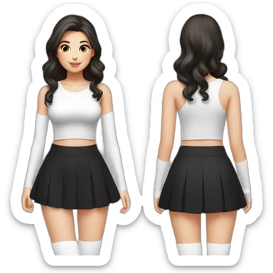 caucasian-curvy-figure scater girl short-black-skirt-back-and-front-views-long-white-socks sticker