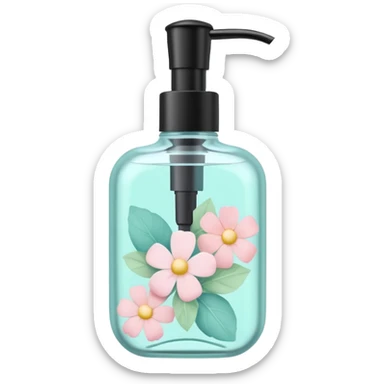 Pastel soap dispenser with pastel flower petals and pastel leaves  sticker