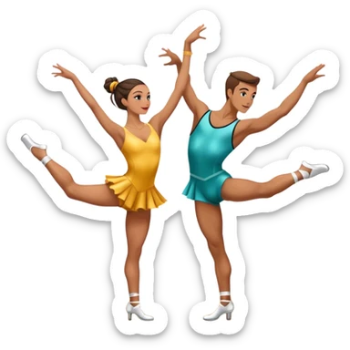 Icon for Sports Dance: a couple in competitive dance attire performing a synchronized dance with acrobatic lifts, dance shoes, rhythmic floor, and a competition backdrop. The icon should capture athleticism, technique, and precision in sports dance. Transparent background. sticker