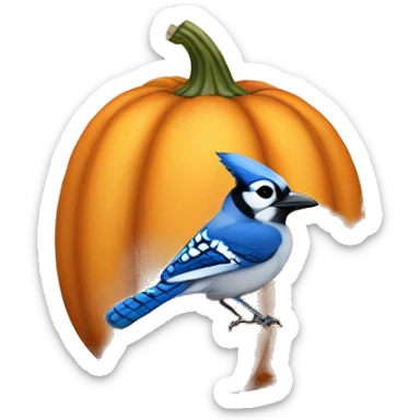 Blue Jay head sticking out of pumpkin sticker