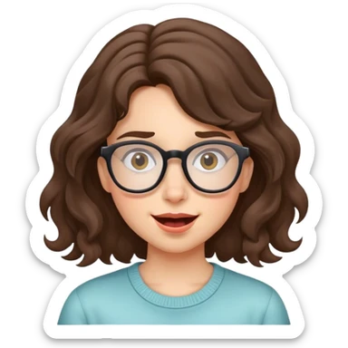 Girl brunette hair wavy with glasses with face silly  sticker