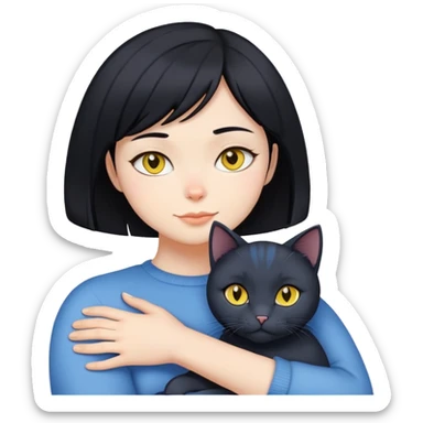 black straight hair hugging shorthair blue cat with yellow eyes sticker