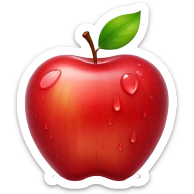Cinematic Realistic Apple Emoji, Fresh and vibrant, with a crisp, red skin glistening with droplets of water. The smooth, shiny surface catches the light, while the green stem adds a natural touch. Soft glowing outline, capturing the essence of health, sweetness, and freshness in a crisp apple! sticker