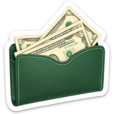 light beige banknotes in an open dark green case sticker