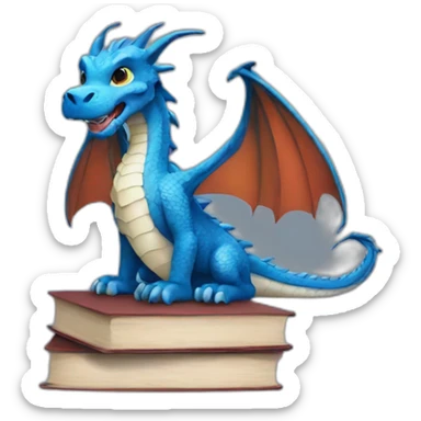 Blue Dragon with Books sticker