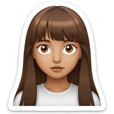 tan girl with long brown hair and bangs and brown eyes sticker